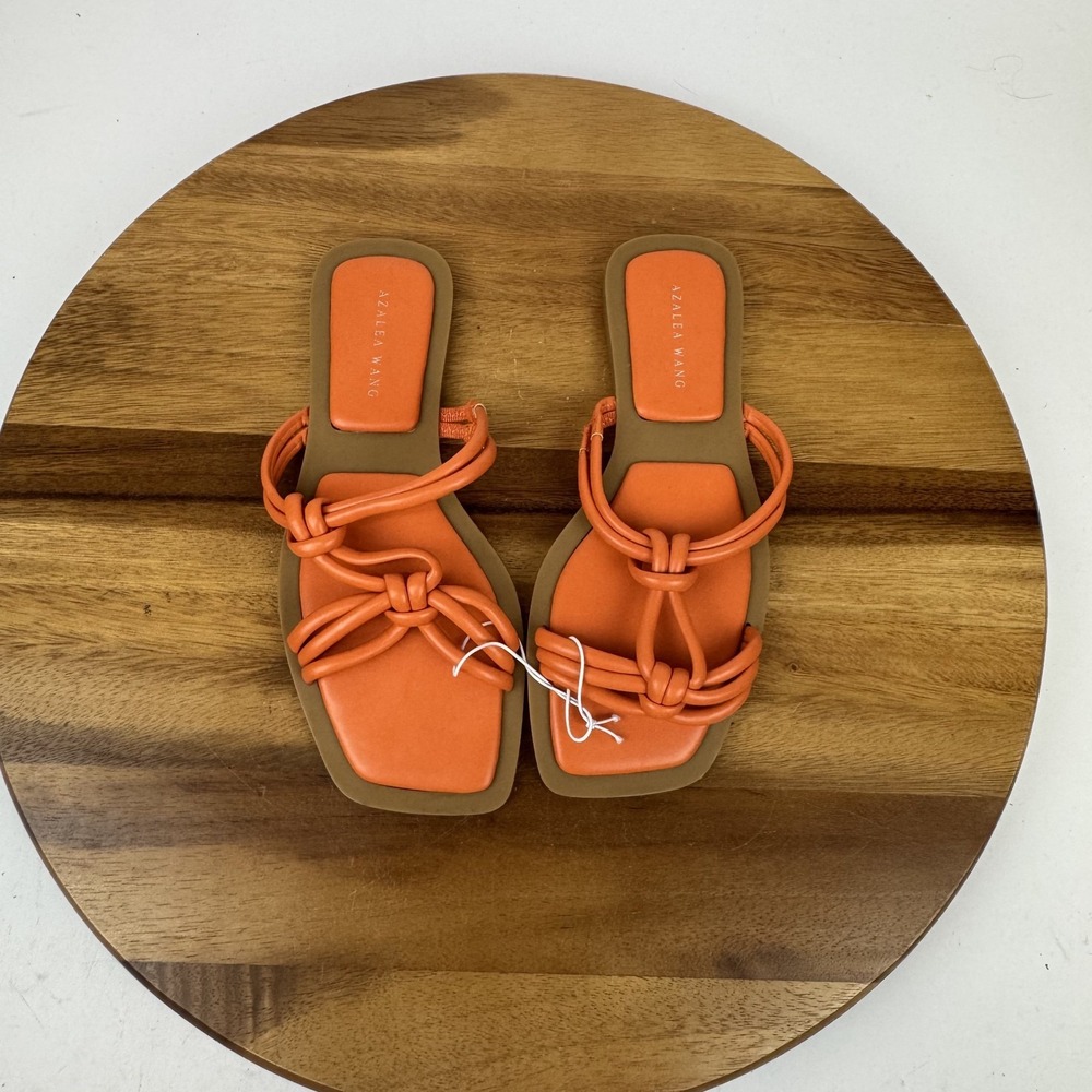New‎ NWOB Womens Azalea Wang Stetson Orange Leather Slides Sandals Size 7 M